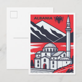 Cartão Postal Explore Ilustração de Viagem Vintage Albânia