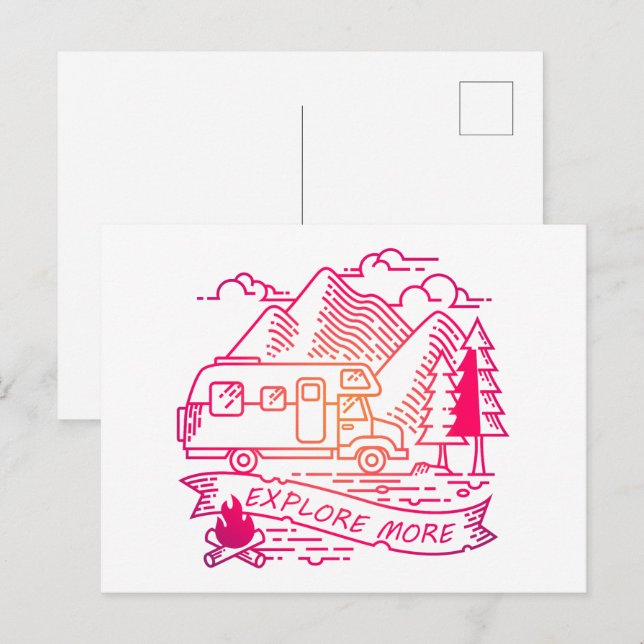 Cartão Postal Explore Mais Camper Rosa Van Mountain Lover (Frente/Verso)