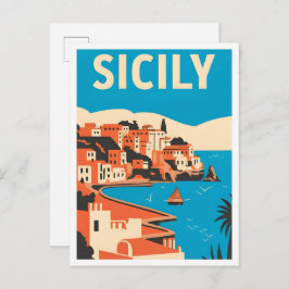 Cartão Postal Explore Sicily Italy Vintage Travel Illustration