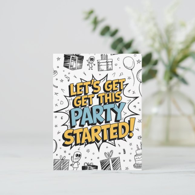 Cartão Postal Explosão de Arte Doodle para Aniversário (Em pé/Frente)