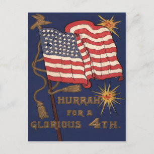 Cartão Postal Explosão de fogos de artifício com bandeira dos EU