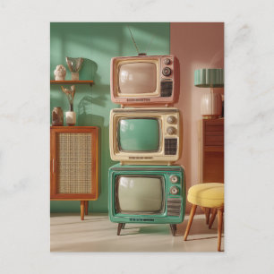 Cartão Postal Exposição de Televisores Retro Empilhados