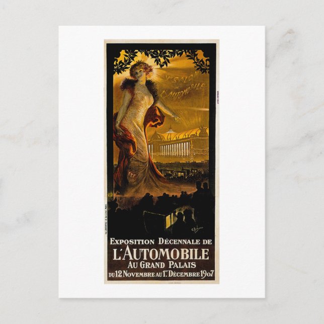 Cartão Postal Exposição Decnale De L' Automóvel - 1907 (Frente)