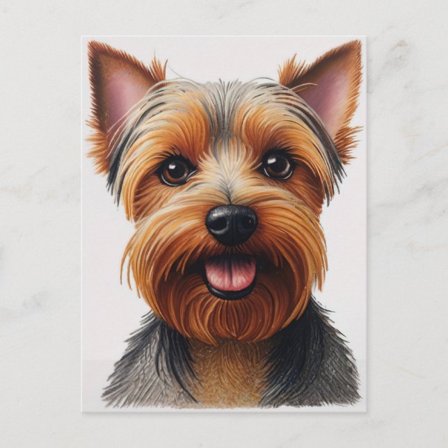 Cartão Postal Expressivo CloseUp Yorkshire Terrier Dog Portrait (Frente)