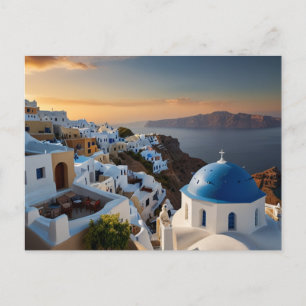 Cartão Postal Êxtase do Pôr do Sol em Santorini