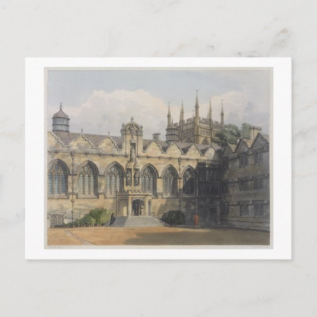 Cartão Postal Exterior da Oriel College, ilustração do " (Frente)