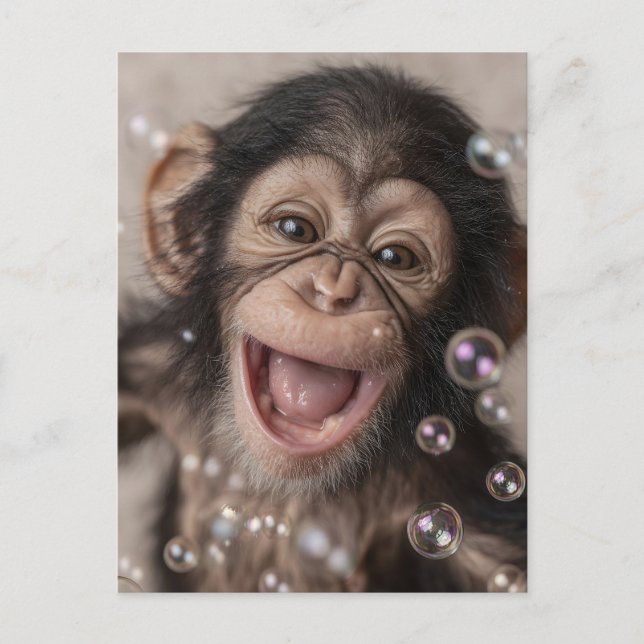 Cartão Postal Extremo Close-Up de Bebê Chimpanzé Feliz (Frente)