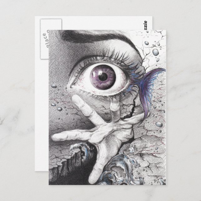 Cartão Postal Eye fish and hand Dream Surreal drawing art (Frente/Verso)