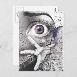 Cartão Postal Eye fish and hand Dream Surreal drawing art