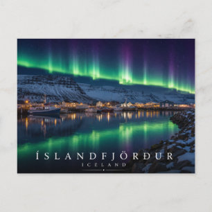 Cartão Postal Eyjafjörður Fiorde Islândia Luzes do Norte