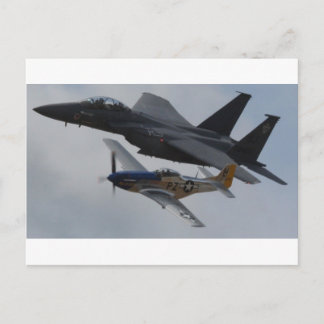 CARTÃO POSTAL F-15 EAGLE + P-51 FORMAÇÃO DE MUSTANG