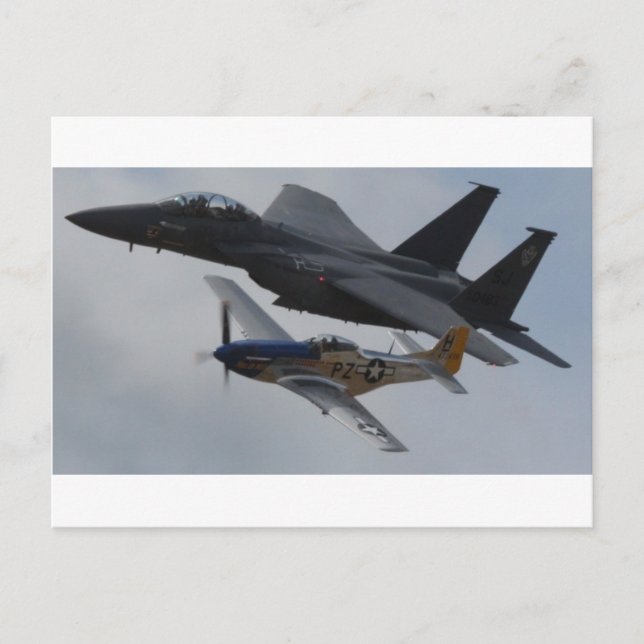 CARTÃO POSTAL F-15 EAGLE + P-51 FORMAÇÃO DE MUSTANG (Frente)