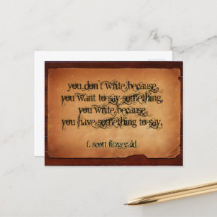 Cartão Postal F. Scott Fitzgerald Inspirational Cote "Escrever"