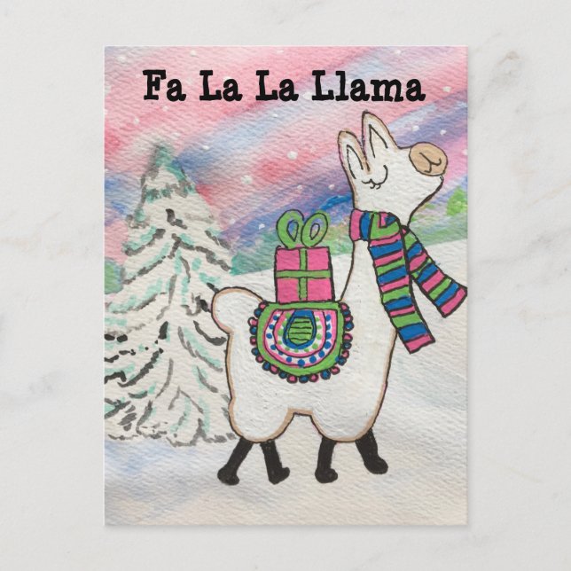 Cartão Postal Fa La Llama Whimsical Christmas (Frente)
