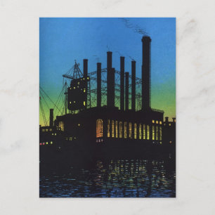 Cartão Postal Fábrica ao Pôr do Sol, Negócios Vintage
