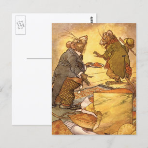 Cartão Postal Fábula Vintage de Esopo, Rato do Campo, Rato da Ci