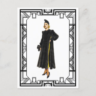 Cartão Postal Faca de Casaco de peles com pelo preto e branco do