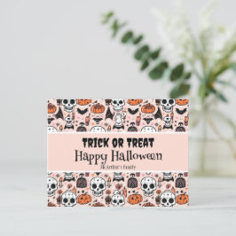 Cartão Postal Faça um Trick do Halloween rosa ou trate o nome da