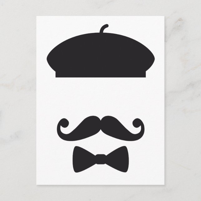 Cartão Postal Face com chapéu francês, bigode e gravata (Frente)