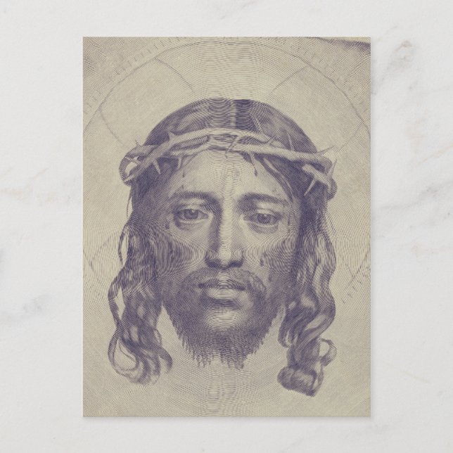 Cartão Postal Face de Cristo no Véu de Santa Verônica Sagrada Fa (Frente)