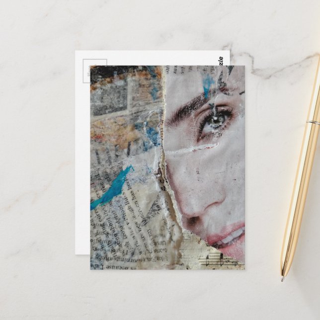 Cartão Postal Face Random Words Abstract Mixed Media Collage (Frente/Verso In Situ)