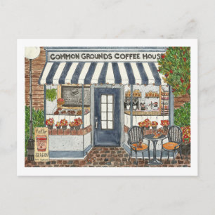 Cartão Postal Fachada da Cute Coffee House em Aquarela