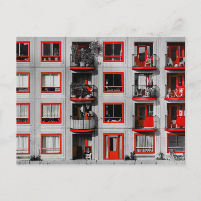 Cartão Postal Fachada Vermelha Zuidoost Edifício com Varanda Fot (Frente)