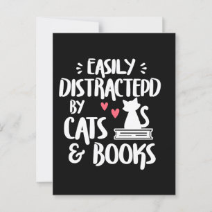 Cartão Postal Fácil distração por Gatos e Livros - Gato e Livro