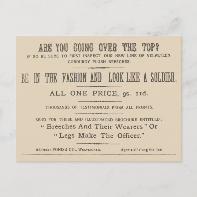 Cartão Postal Facsimile Extract from the Wipers Times 1916 (Frente)