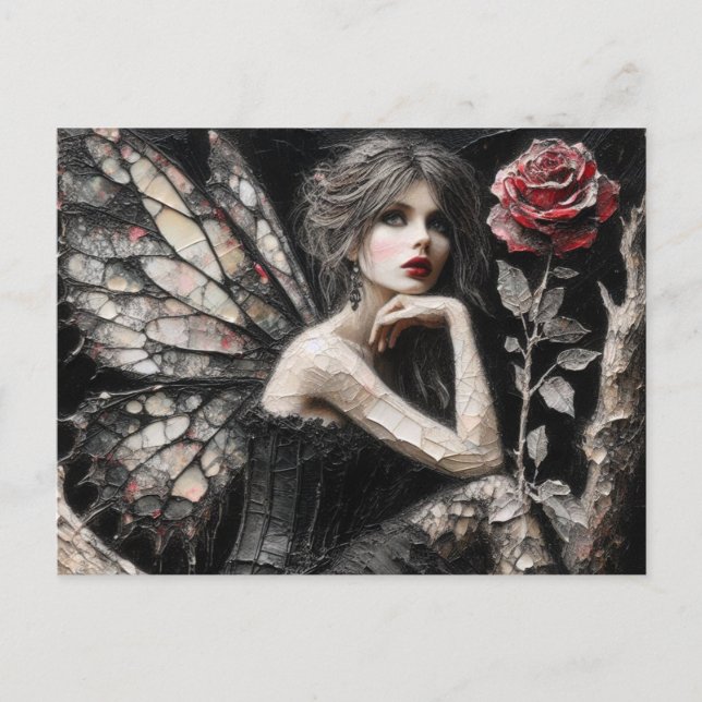 Cartão Postal Fada Adorável Bordada em uma Ramificação (Frente)