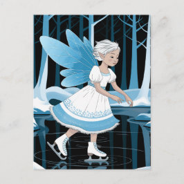 Cartão Postal Fada Adorável da Patinação no Gelo Lago de Inverno