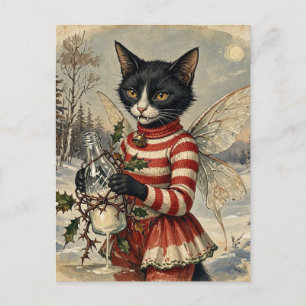 Cartão Postal Fada Adorável de Natal Retrô Vampira Gata Preta
