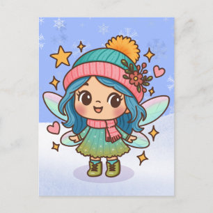 Cartão Postal Fada Adorável do Inverno Arte de Fantasia Pastel K