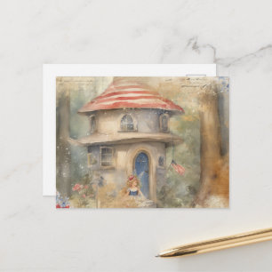 Cartão Postal Fada aquarela em sua casa