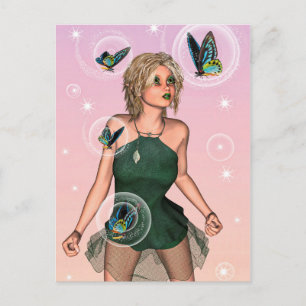 Cartão Postal Fada Borboleta Brilhante Arte de Fantasia