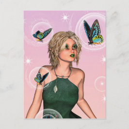 Cartão Postal Fada Borboleta Brilhante Arte de Fantasia
