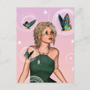 Cartão Postal Fada Borboleta Brilhante Arte de Fantasia