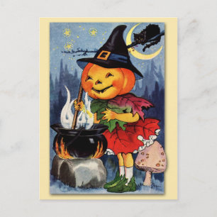 Cartão Postal Fada Cabeça de Abóbora do Halloween!