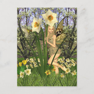 Cartão Postal Fada Daffodil com fundo de Primavera
