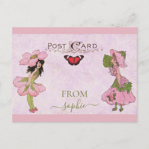 Cartão Postal Fada De Flor Rosa-Cor-De-Corte