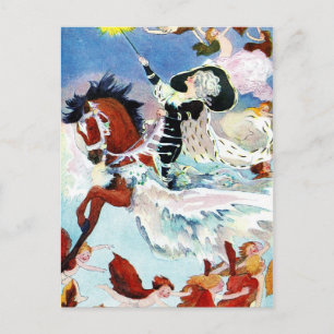 Cartão Postal Fada de inverno Andando um cavalo voador