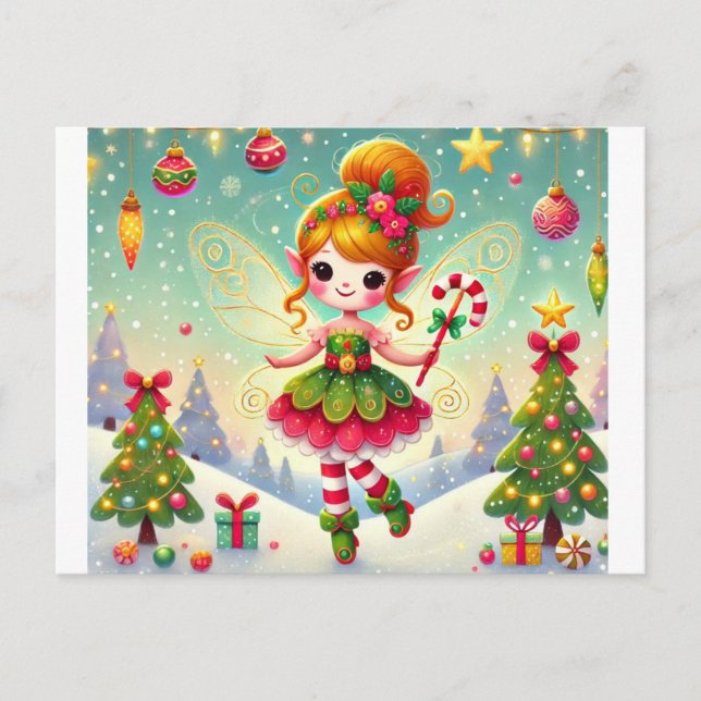 Cartão Postal Fada De inverno De Natal Com Sua Magia (Frente)