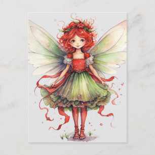 Cartão Postal Fada de Natal com Aquarela