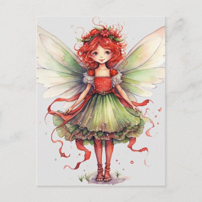 Cartão Postal Fada de Natal com Aquarela (Frente)