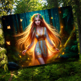 Cartão Postal Fada de ninfas de madeira dourada floresta brilhan