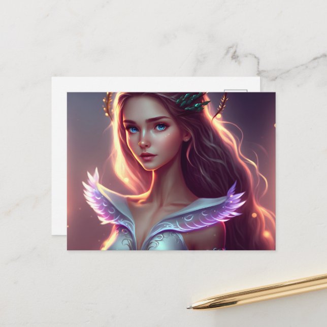 Cartão Postal Fada de Olhos Azuis, Gelada, criaturas mágicas (Frente/Verso In Situ)