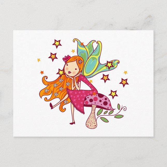 Cartão Postal Fada do jardim no cogumelo (Frente)