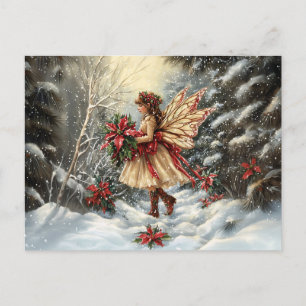 Cartão Postal Fada do Natal com Poinsettias