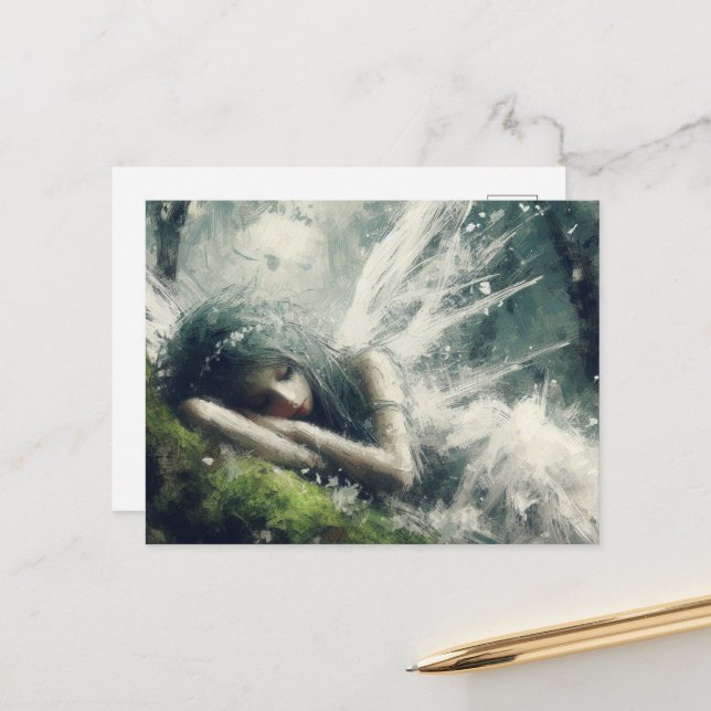 Cartão Postal Fada dormindo em mancha mossita na floresta (Frente/Verso In Situ)