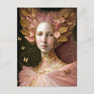 Cartão Postal Fada Dourada rosa Fada Fae Fantasy Art